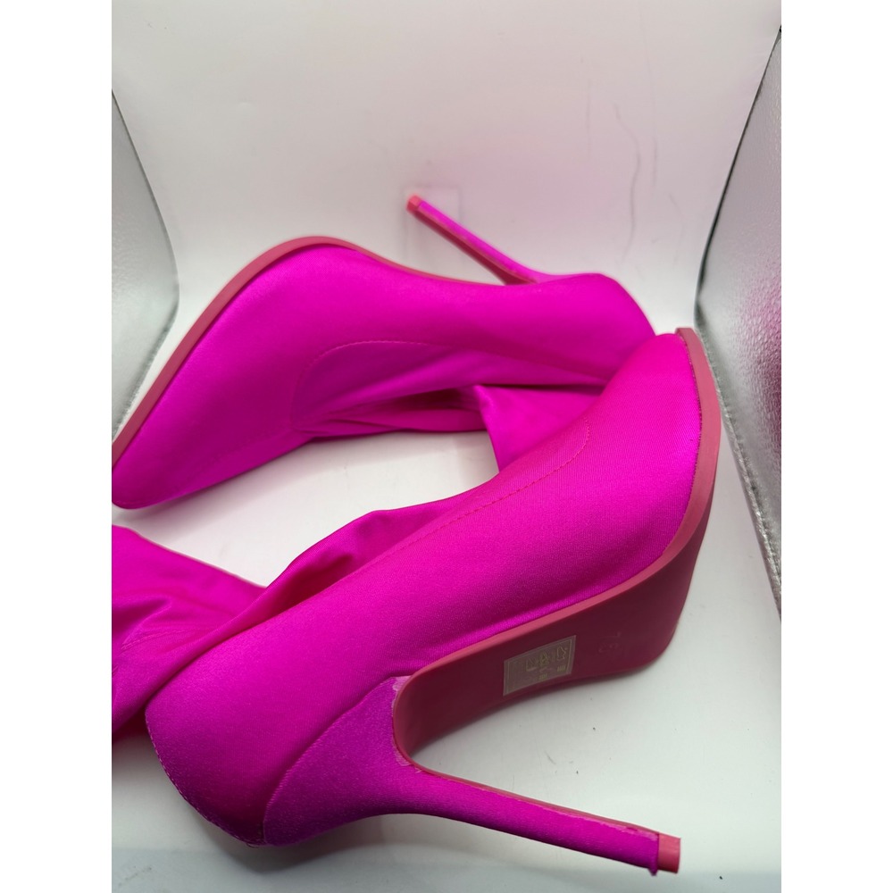 Azalea Wang Neon Pink Stretchy‎ Sock Ankle Boots Pointed Toe Stiletto Heel 7.5